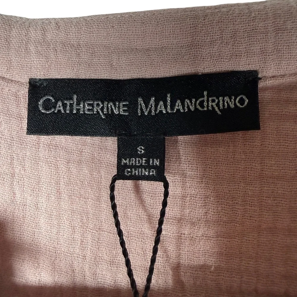 Catherine Malandrino NWT Organic Cotton Gauze Blouse Mauve Pleated Tassel S‎ - Picture 3 of 12